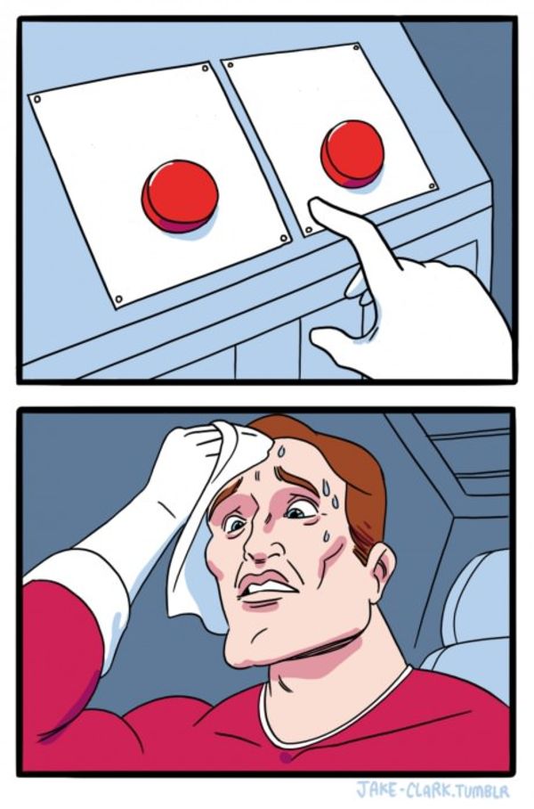 Two Buttons meme about Johnnie-O